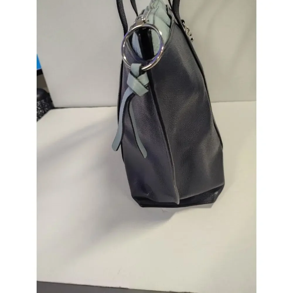 Coach 1573 May Pebble Leather Tote Navy Midnight Blue Shoulder Bag